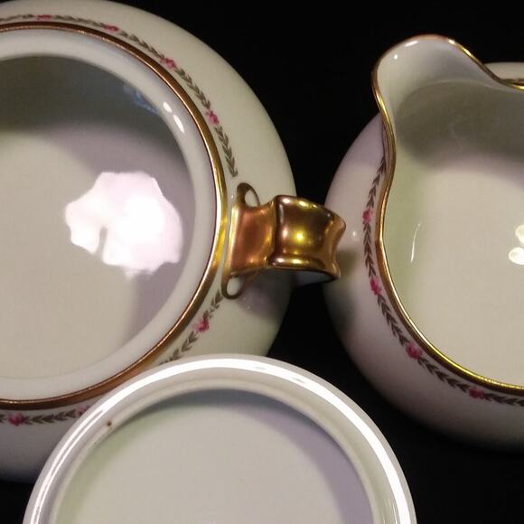 Haviland Limoges France Schleiger 985 Creamer n Sugar Pink Roses Gold Trim - Picture 10 of 14